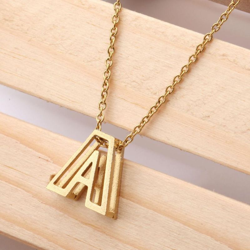 16in Chain Necklaces & Pendants for Women 3D Matt Finish Stainless Steel Jewelry a-Z Alphabet Letter Choker Chain Necklace