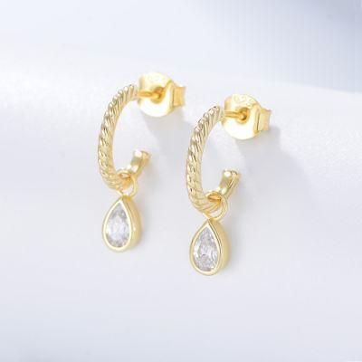 S925 Silver C-Shaped Earrings Drop Shaped Zircon Fashion Jewelry Earrings