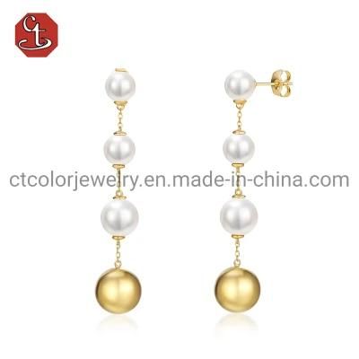Fashion Jewellery chain of Fresh Water Pearl 925 Silver Gold Plated Earring Fine Jewelry For Women