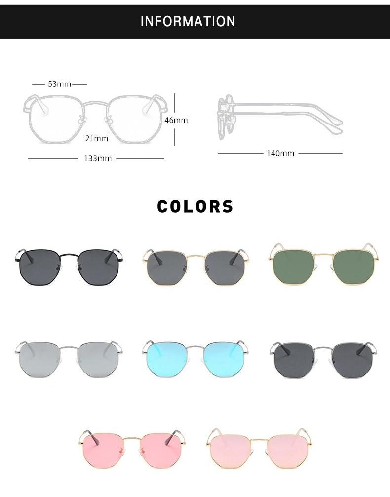 2022 High Quality New Design Sun Glasses Fashion Retro Ladies Tac Lens Polygonal Metal Frame UV400 Outdoor Sunglasses