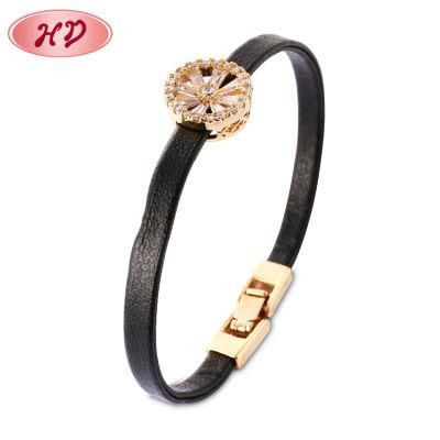 Girls Favorite Zircon Round Colors Diamond Leather Chain Bracelet