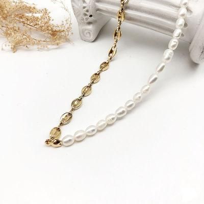 Manufacturer Custom Fashion jewellery Women 18K Gold Plated Stainless Steel Pearl Necklace Chain Jewelry Stainless Steel for Women