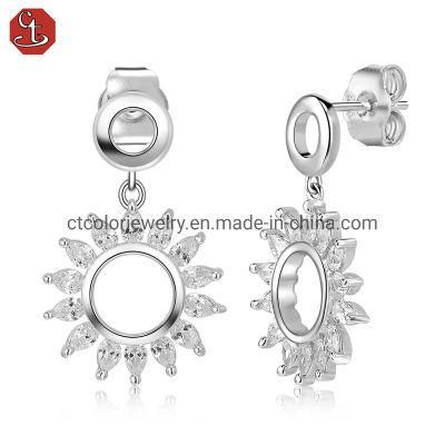 Fashion Jewelry 925 Sterling Silver White CZ and White Rhodium Earrings for Women