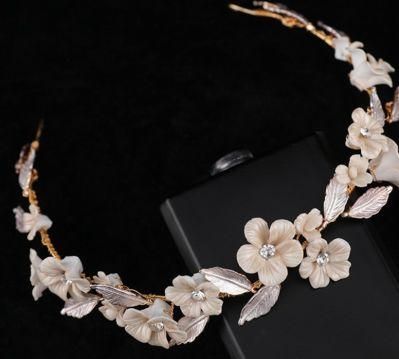 Bridal Wedding Luxury Ceramic Flower Tiara Headpiece for Brides