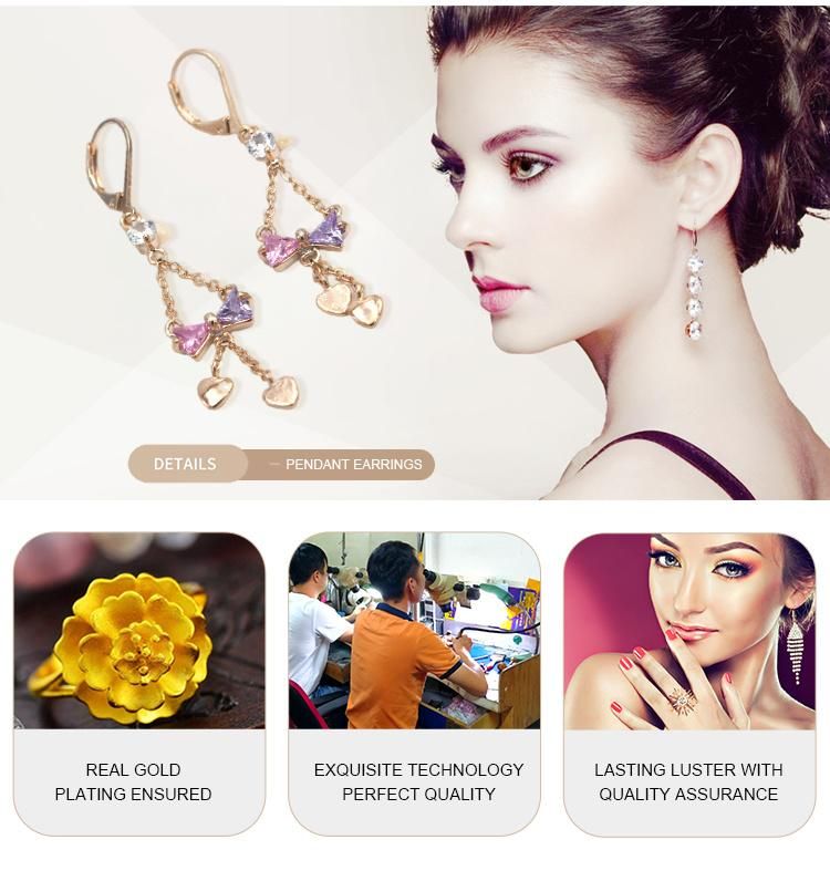 High Quality Women′s Tricolor Gold Plated Drop Earrings