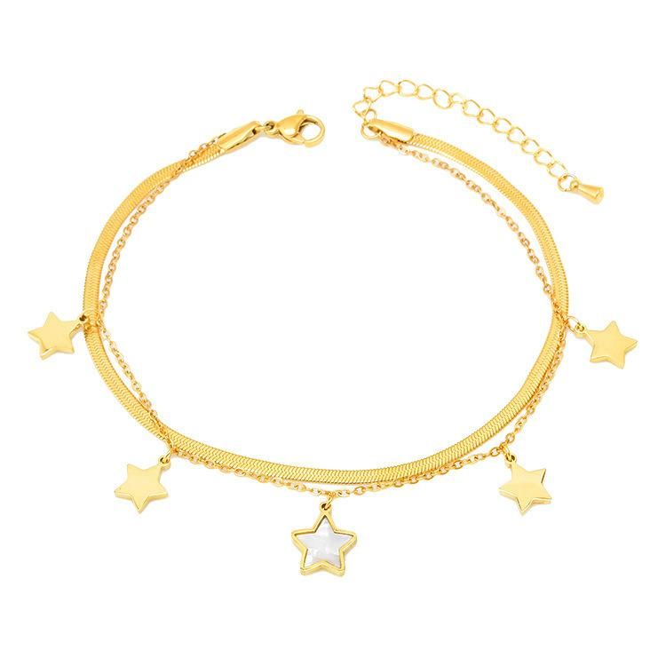 18K Gold Plated Stainless Steel Jewelry Gold Plated Fashion Bracelet Star Pendant Anklet Wholesale