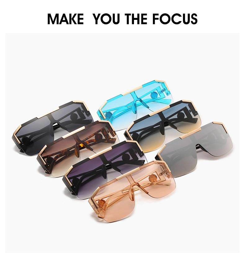 Lion Head One-Piece Sunglasses European and American Trend Big Frame Sunglasses Female Personality Hollow Temple Glasses