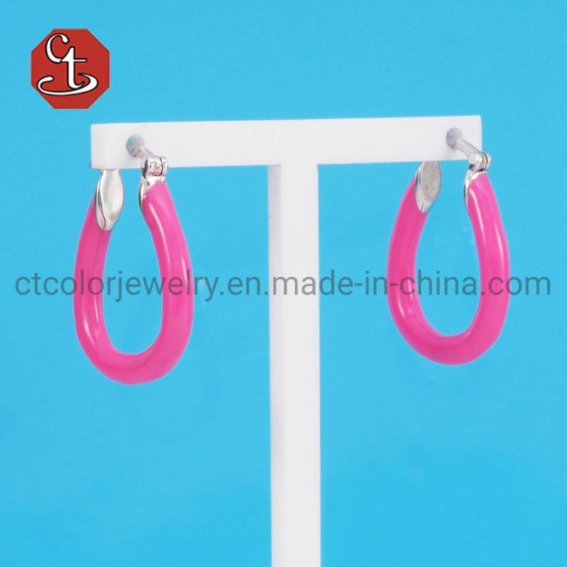 Fashion Brass or Silver Jewelry Factory Price Circle Enamel Earring