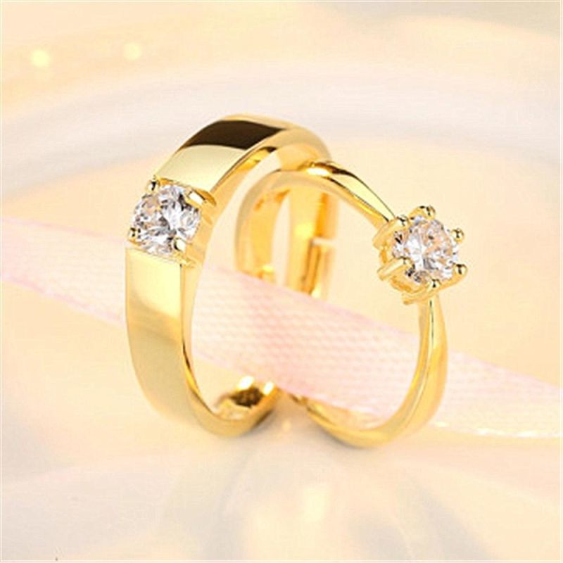 Custom Jewelry Design Zircon Gold Plated Adjustable Couple Rings