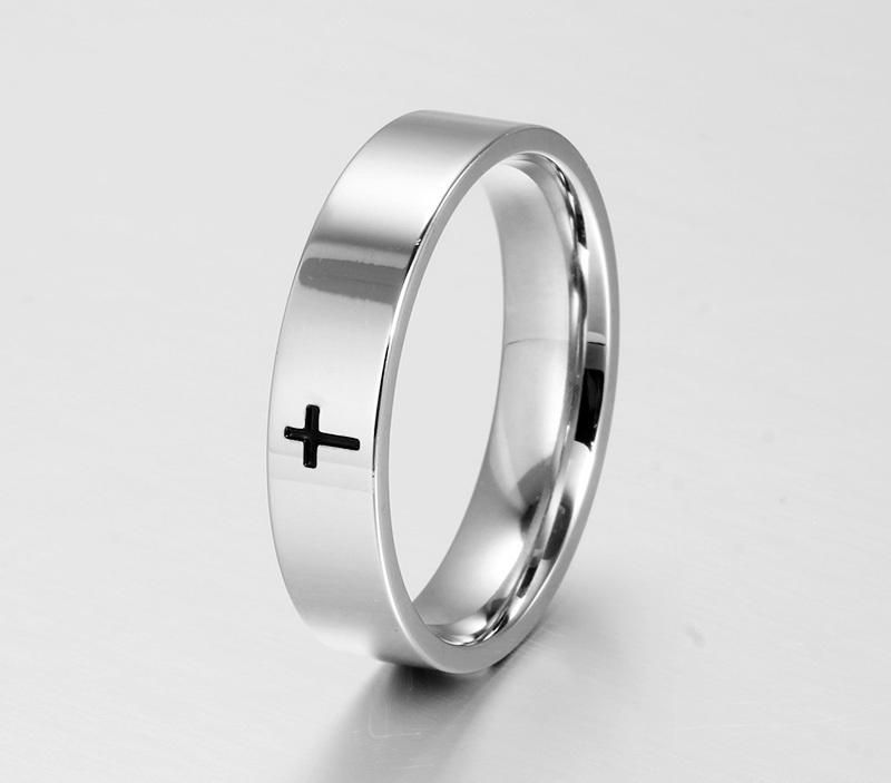 Classic Jewelry Cross Black Enamel Ring in Steel