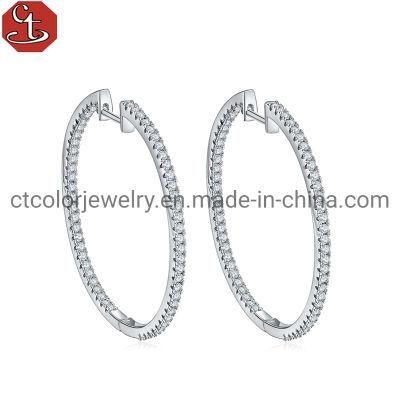 Fashion Jewelry Luxury Big circle Cubic Zirconia Silver Hoop Earring