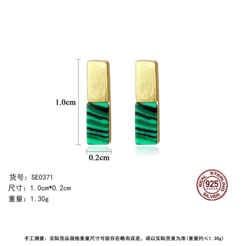 Cute Little Emerald Cuboid Gold-Plated Silver Earrings Stud