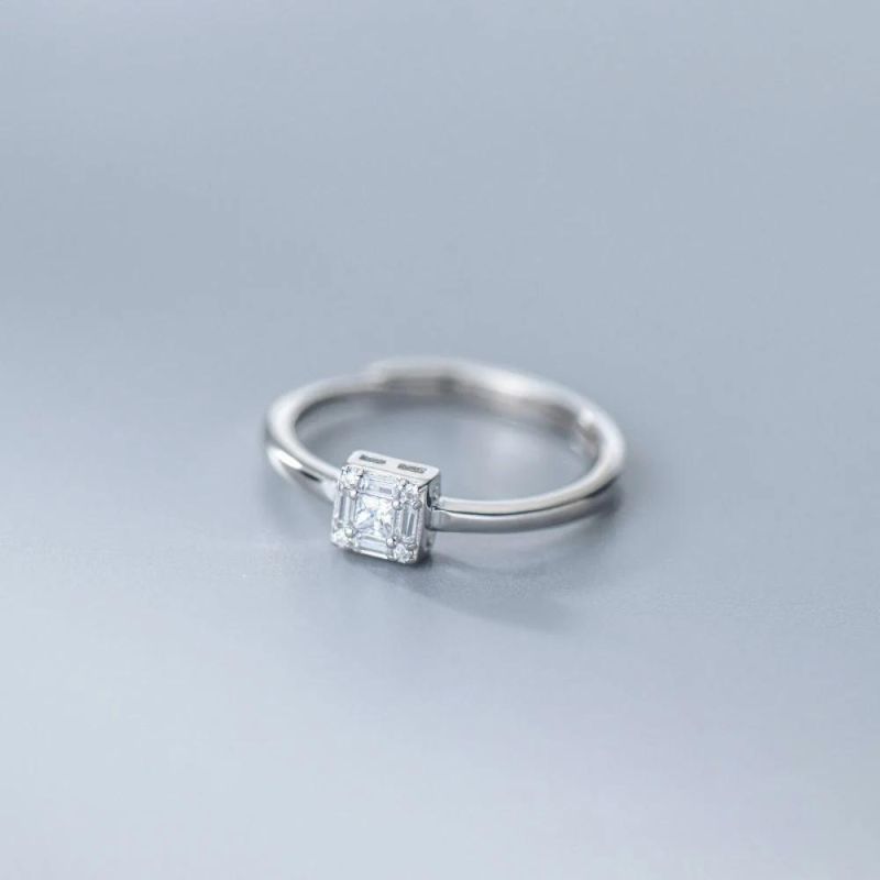 Real 925 Sterling Silver Rings Square Zircon Adjustable Rings Women Light Luxury Engagement Wedding Jewelry