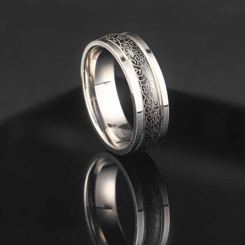 2022 New Two-Color Carbon Fiber Lovers Ring Male and Female Universal Titanium Alloy Ring Geometry Line Stainless Steel Ring