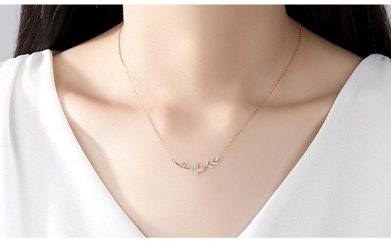 Zircon Jewelry Butterfly Gold 925 Silver Necklace for Ladies