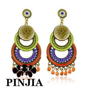 Retro Bohemian Circular Resin Colorful Stud Earrings Fashion Costume Jewelry
