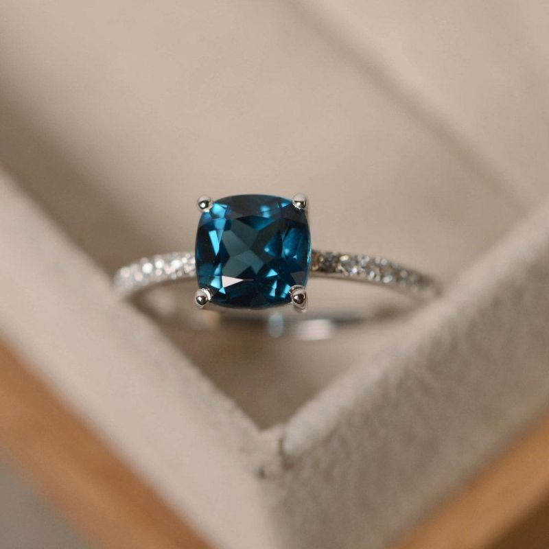 Wedding Engagement Gift Big Square Blue Stone Rings Fashion Women Jewelry