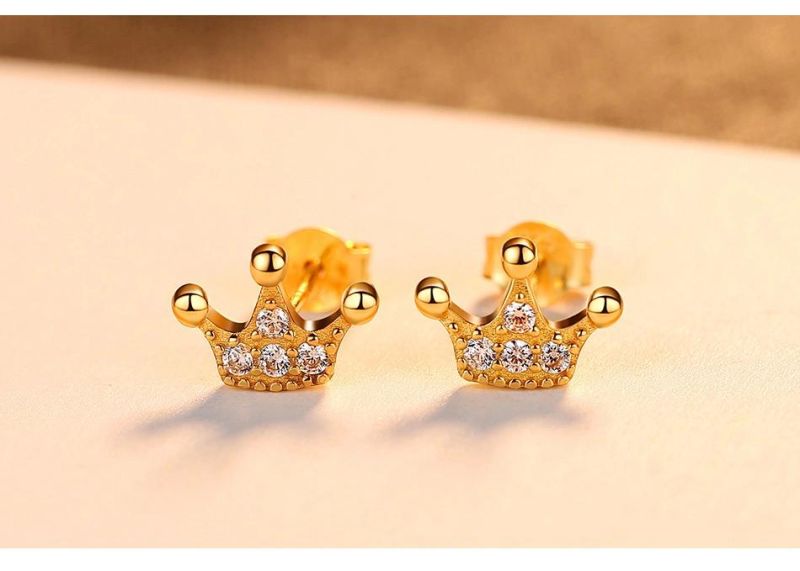 Sterling Silver Jewelry Ear Studs with Small Princesses Crown