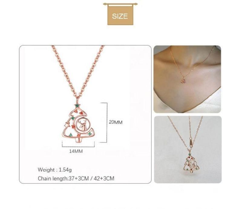 925 Sterling Silver Christmas Tree Reindeer with Colorful CZ Pendant Necklace Women Christmas Gift Fashion Jewelry