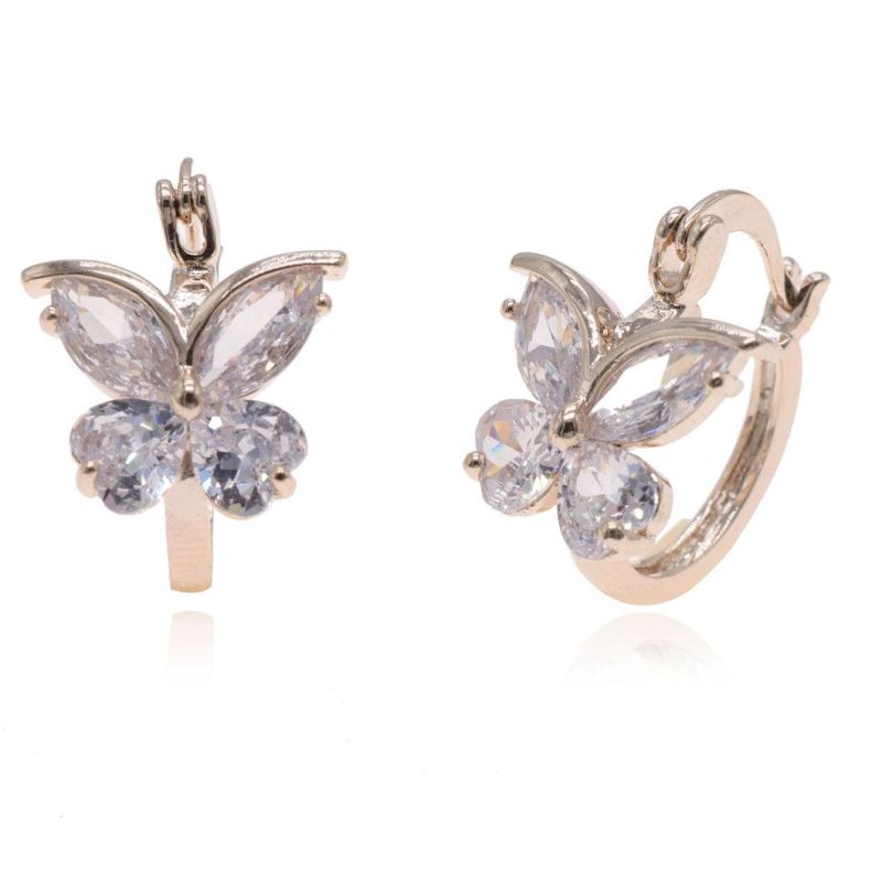 Butterfly Zircon Earrings, Gold-Plated Ladies Fashion Earrings