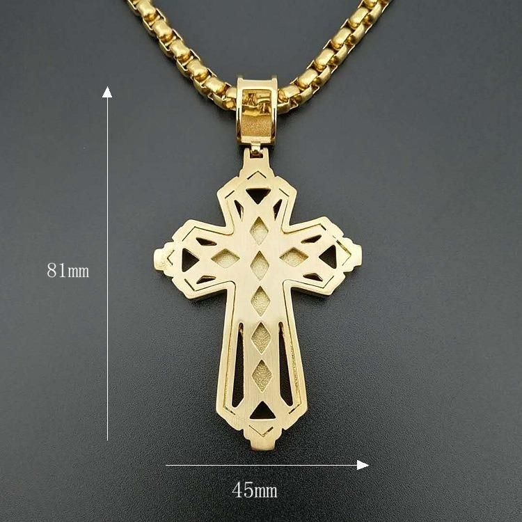 Titanium Steel Color Gold Plated Full Diamond Cross Pendant Necklace