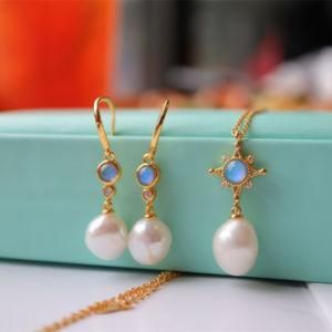 Fresh Water Pearl Creative Opal Zircon Shining Necklace 925 Sterling Silver Opal Pearl Star Necklace Elegant for Party