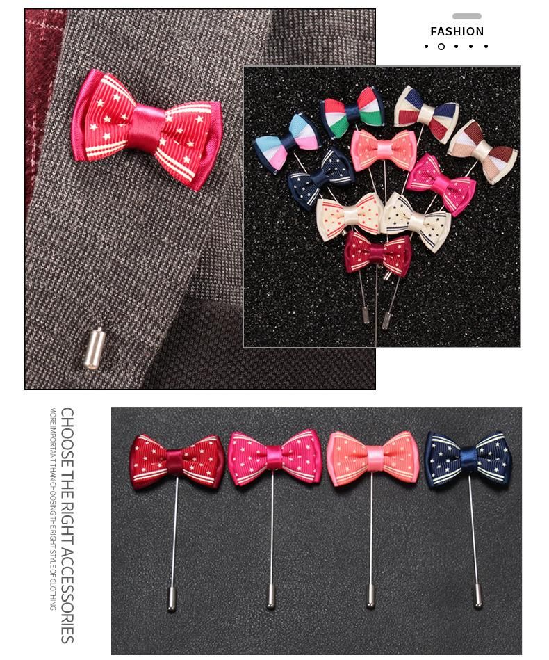 Handmade Mens Suit Fabric Bowtie Shape Lapel Pin Brooch Boutonniere Stick Butterfly Brooches