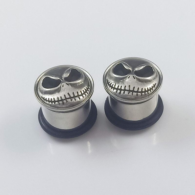 Stainless Steel Pulley Internal Thread Piercing Ear Expanding Ghost Skull Ear Plugs Spg2731