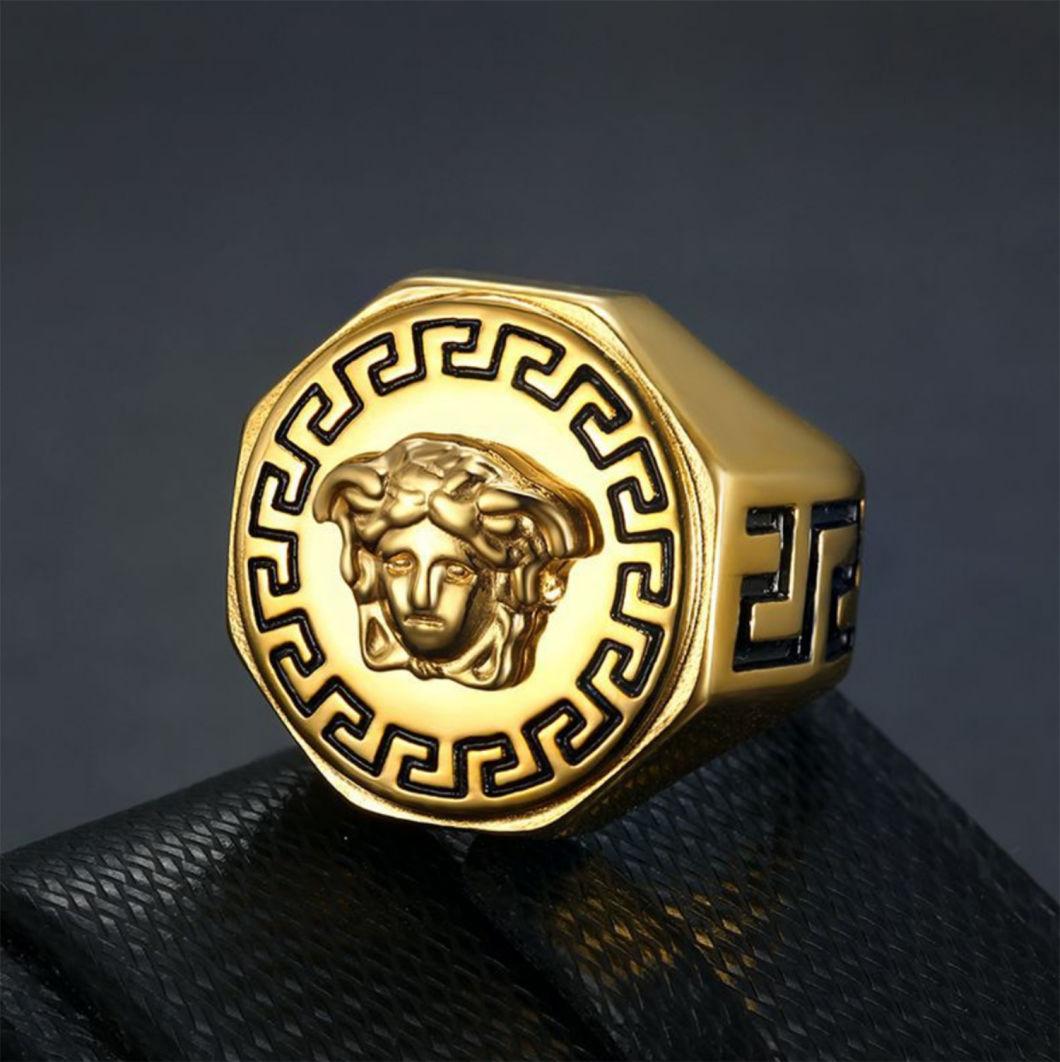 Ancient Greek Mythology Medusa Ring Titanium Steel Tide Brand Gold-Plated Medusa Hip Hop Hiphop Ring for Men Sgmr2625