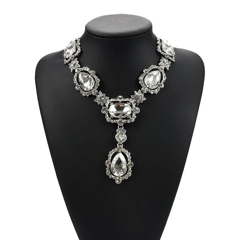 Alloy Glass Crystal Clavicle Chain Temperament Popular Gem Inlaid Water Drop Necklace