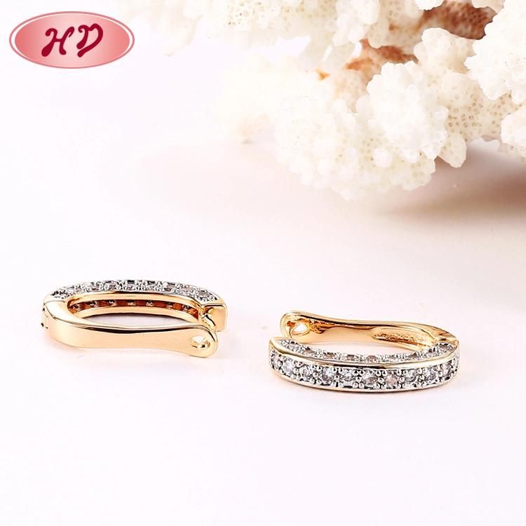 18K Gold Plated Silver Alloy Fashion Jewelry Stud Drop Hoop Huggie CZ Earrings with Crystal for Women