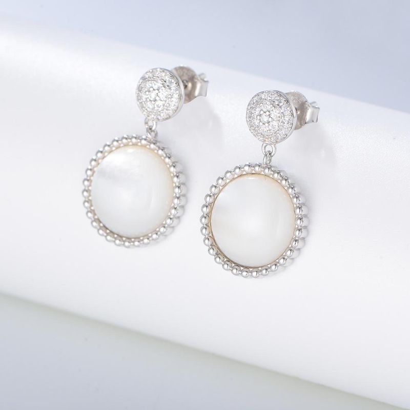 925 Sterling Silver Women Accessories Mother of Pearl Drop Earrings
