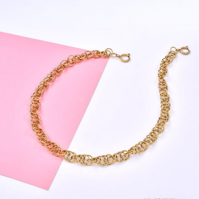 Stainless Steel Fashion Jewelry 18K Gold Coated Round Circle Links Chain Necklace 18inch