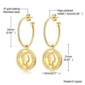 Fashion Jewelry Factory Wholesale Elizabeth Earrings Gold Ladies Round Brand Stainless Steel Earrings