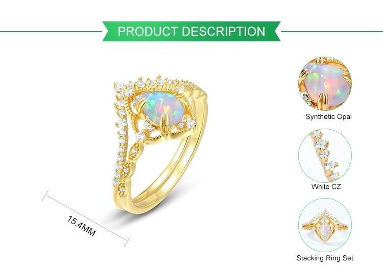 Fashion Gold Plated Stacking Rings Set Luxury Custom Silver 925 Synthetic Opal CZ Women Ring