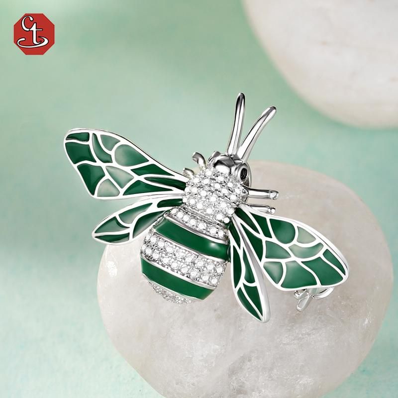 Luxury Elegant Fashion Custom Jewellery 925 Sterling Silver Animal Shaped Necklaces Enamel Bee Pendants for Women