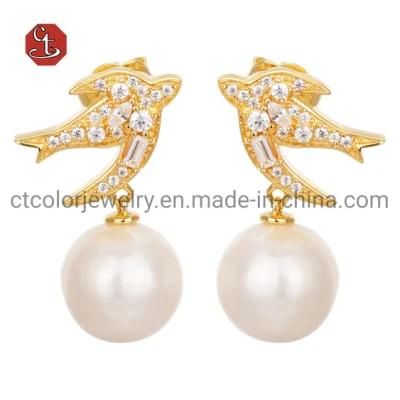 Fashion Jewelry Baroque Pearl Silver or Brass Earring Natural Pearl Earrings Silver Earring with AAA CZ