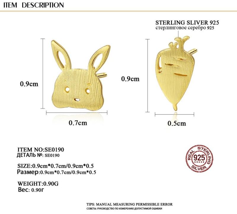 Fashion 925 Silver Rabbit and Carrot Design Custom Ear Studs