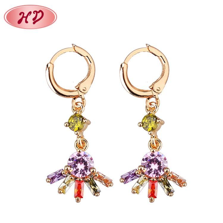 Fantasy Gold Locket Pendant Designs Colorful Crystal Dubai Gold Drop Earring Jewelry for Party Girls