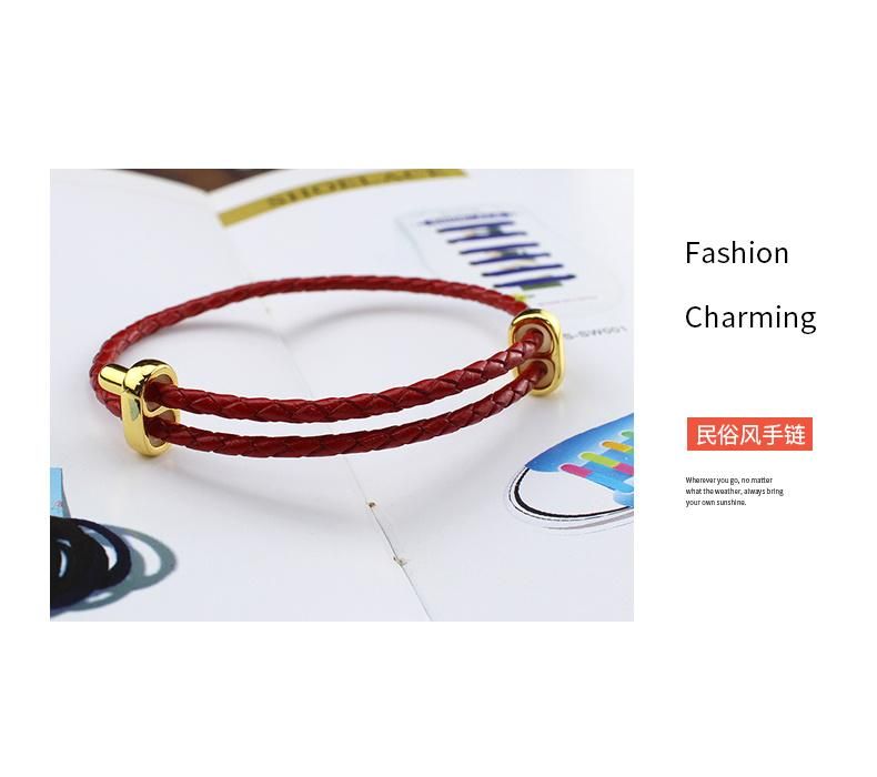 Hot Selling Retro Classic Braided Red Leather Rope Gold Charm Bracelet