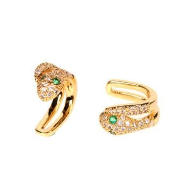 New Jewelry Beautiful Ear Cuff 18K Gold Plated Zircon No Pierced Ear Clip Snake Earrings