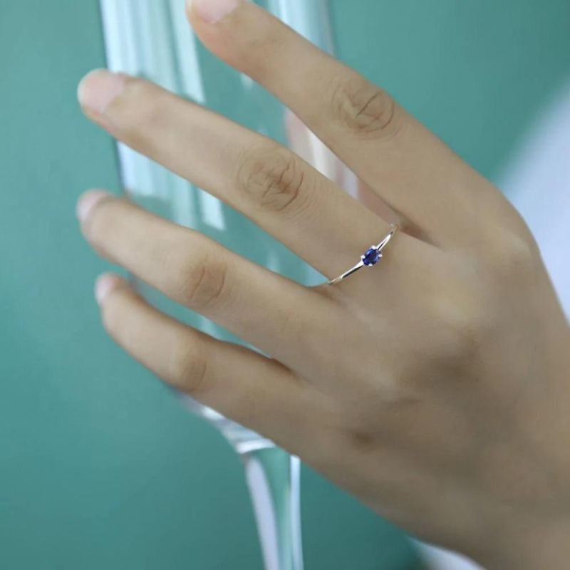 Minimalist Dazzling White Blue Oval CZ Finger Ring Size 6 7 8 Real 925 Sterling Silver for Women Wedding Jewelry