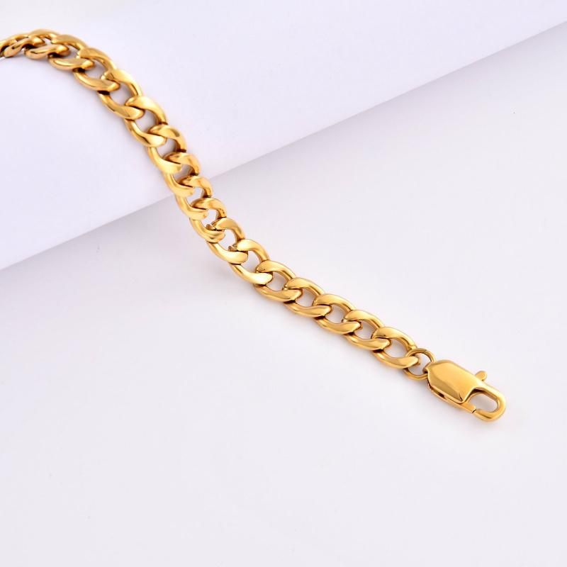 Fashion Jewelry 8inch 316L Stainless Steel 14K Gold Plated Figaro Chain Bracelet Jewellery