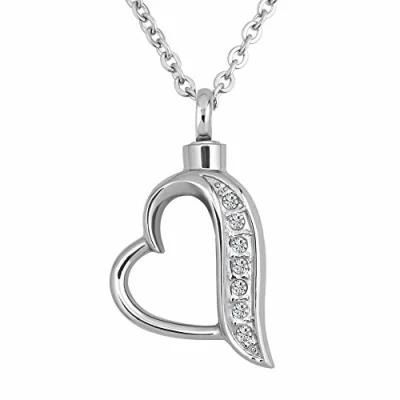 Cremation Jewelry Ashes Pendant Heart Shape Urn Pendant with Crystal