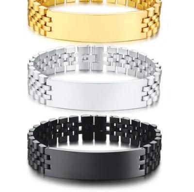 21.5 Cm Stainless Steel Curved Bracelet Men&prime; S Silver Gold Engraved Bracelet European and American Men&prime; S Jewelry