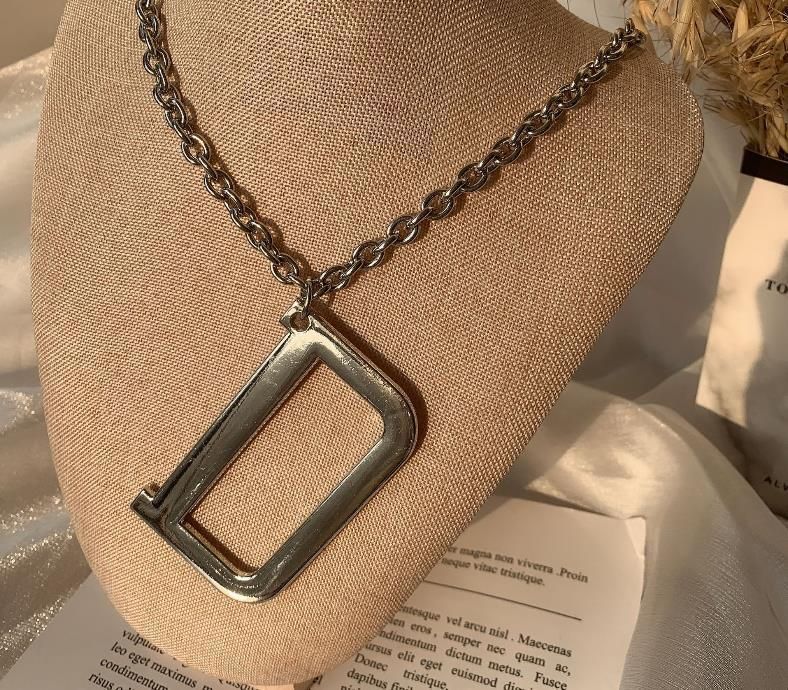 Hot Style American Exaggerated Letter D Titanium Steel Necklace Fashion Decorative Long Chain