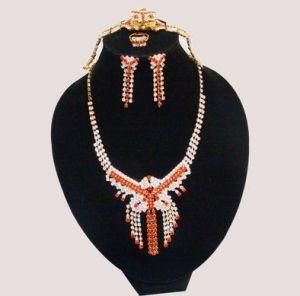 Fashion Copper Brass Necklace with CZ Rhinestones Jewelry Set (XPK-JS-026)