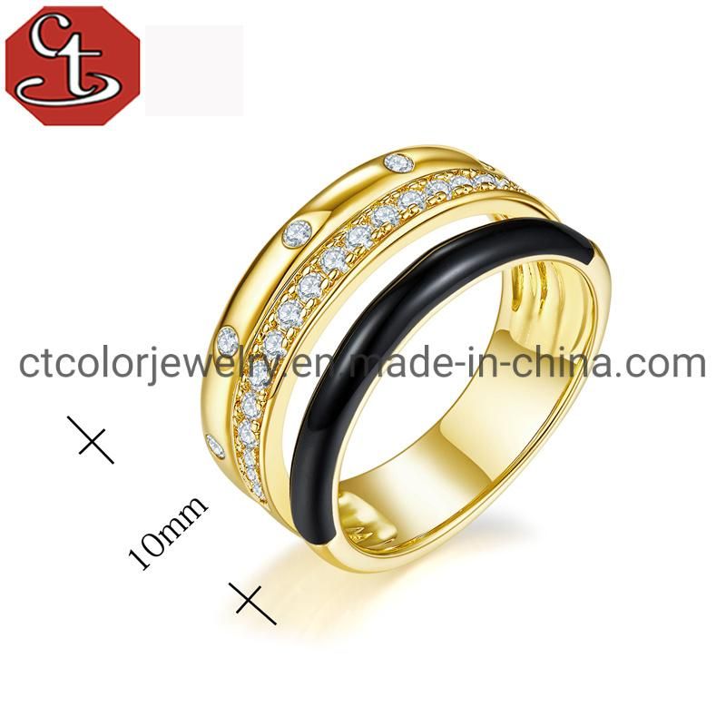 New Design Imitation Fashion Jewellery 925 Silver or Brass 18K Gold Fashion Black Enamel Ring