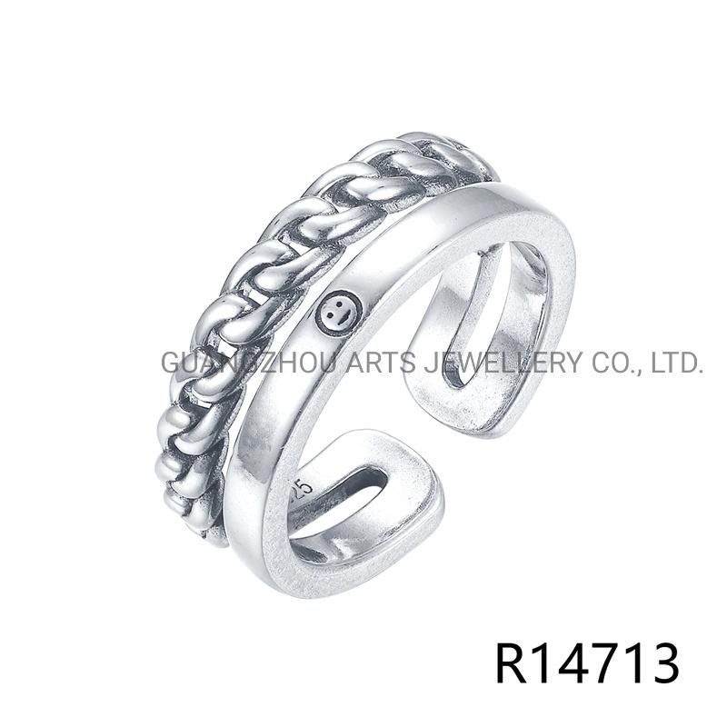 925 Sterling Silver Personality Punk Style Rotating Chain Ring