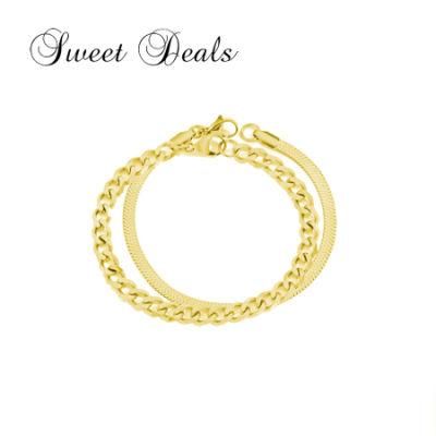 Fashion Cuban Chain Bracelet Stainless Steel Double Layered Charm